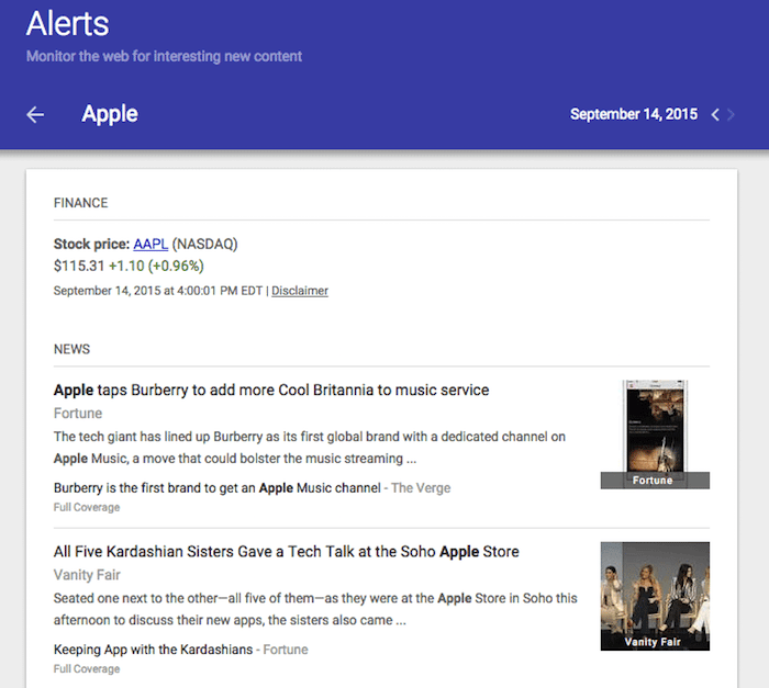 google alerts home screen