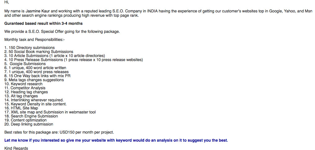 seo email spam outreach
